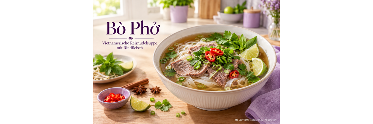 Bò Phở – vietnamesische Reisnudelsuppe mit Rindfleisch - Bò Phở mit Rindfleisch und Reisnudeln